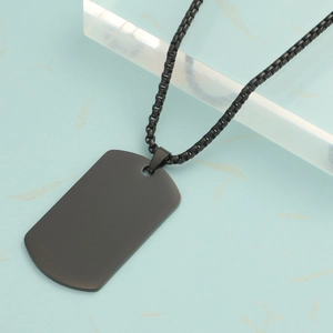 Minimalist black stainless steel dog tag necklace with a sleek rectangular pendant