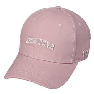 Pink minimalist baseball cap featuring white 3D CREATIVE embroidery and curved brim style