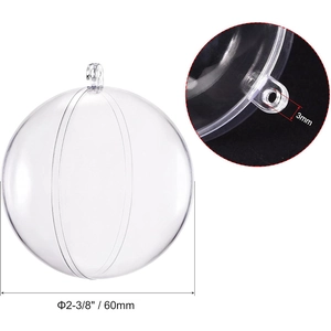 Clear 60mm plastic fillable ornament ball with a 3mm hanging loop for holiday decor