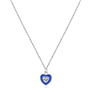 925 Sterling Silver Heart Pendant Necklace With Blue Enamel And Zirconia Klein Blue Evil Eye Jewelry For Women