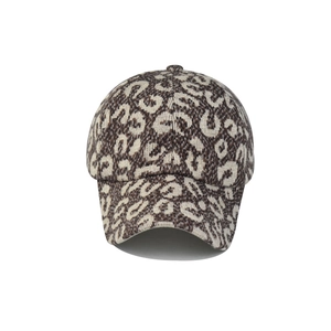 Thick warm leopard print baseball cap with cross ponytail design and knit texture