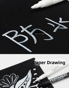 Waterproof acrylic marker pens showing high coverage and quick drying on black card surfaces