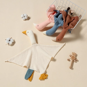 Soft cotton muslin baby swan comforter towel set in four pastel colors for newborns