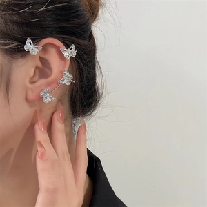 Sparkling butterfly ear cuff for women with rhinestone inlay and streamline design