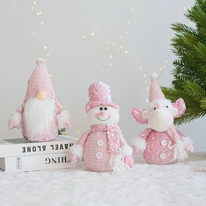 Pink Sequin Christmas Plush Ornaments Gnome Snowman Deer Tabletop Decoration Holiday Party Home Decor Fabric Faux Fur