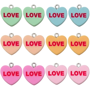 Colorful resin heart-shaped LOVE charms for DIY jewelry and keychain accessories