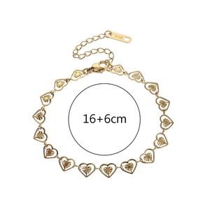 Bracelet à maillons cœur évidé plaqué or 18k avec longueur réglable 16+6cm et étiquette K18