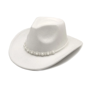 Western Cowboy Fedora Hat With Artificial Pearl Flower Band Elegant Wide Brim Felt Hat For Women Outdoor Fashion
