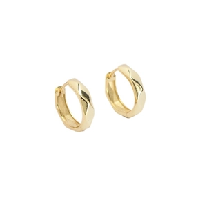 Minimalist gold S925 silver hoop earrings with geometric irregular faceted surface