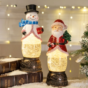 Christmas LED Snow Globe Lantern Santa Snowman Water Glitter Night Light Retro Bronze Base USB Powered Festive Tabletop Decor
