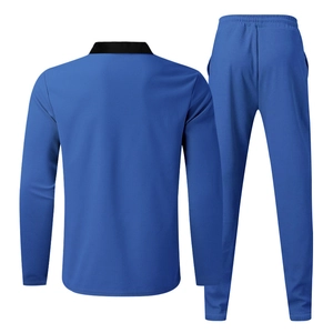 Rear view of blue waffle knit tracksuit set showing texture on sweatshirt and joggers