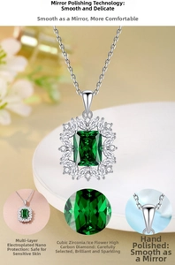 Detailed view of emerald cut gemstone necklace with handcrafted polishing and nano plating