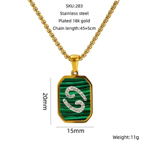 Détails du collier Cancer en acier inoxydable plaqué or 18k avec pendentif en malachite