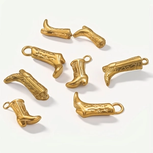 Gold vintage cowboy boot charm pendants made of 18K gold plated stainless steel for DIY jewelry