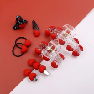 Red heart hair claw set including acrylic clips and elastics for Valentine's Day gift