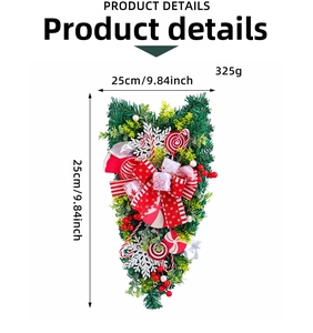 Christmas teardrop swag with candy canes and bow, dimensions 25x25cm weighing 325g