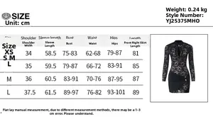Tableau des tailles détaillé en cm pour cette mini robe en dentelle à manches longues