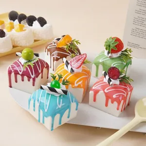 Simulation Square Fruit Cake Models PU Magnetic Fridge Magnets Slow Rebound Stress Relief Desktop Decoration Photography Props