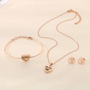 Stainless Steel Necklace Earrings Bracelet Jewelry Heart Love Mama Inscription For Women Polished Romantic Accessory