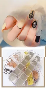 Detail of 12-grid nail art steel beads set in gold, silver, and rose gold finishes
