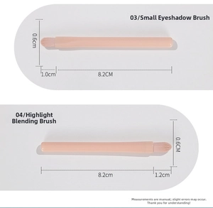 Size chart for 4-in-1 portable makeup brushes showing precise head and handle dimensions