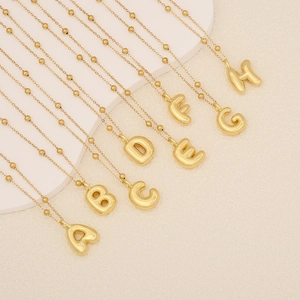 3D Bubble Initial Alphabet Pendant Necklace Gold Electroplated Stainless Steel Beaded Chain Jewelry For Women