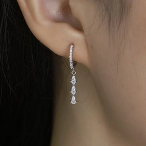 Elegant S925 sterling silver drop earrings with triple pear-cut cubic zirconia tassels