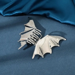 Gothic silver metal bat wing hair claw clip for Halloween hairstyles and ponytail styling