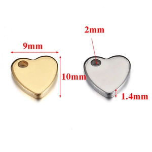 Polished stainless steel heart pendant dimensions for DIY necklace in gold and silver
