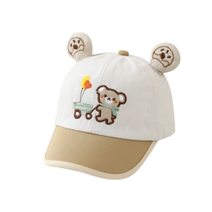 Cute baby bear baseball cap with soft cotton fabric and embroidered bear design
