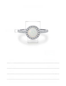 Macro view of S925 sterling silver opal ring with zirconia detailing and dimensions