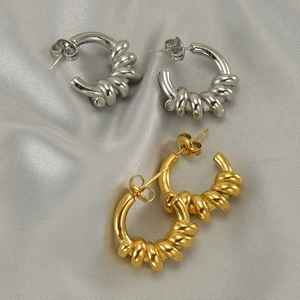 Boucles d'oreilles créoles torsadées en or 18 carats et argent acier inoxydable