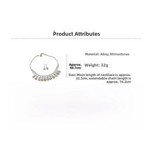 Detail view showing dimensions and weight of the teardrop crystal jewelry set