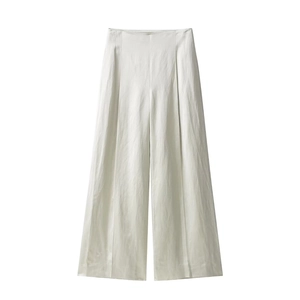 Eleganti pantaloni bianchi a gamba larga da donna in tessuto satinato di alta qualità