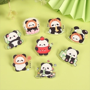 Set of 8 cute acrylic panda pins with motivational slogans and cartoon patterns