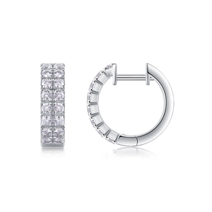 Minimalist S925 sterling silver hoop earrings with 2mm moissanite and 18K white gold plating