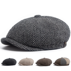 Vintage British Style Herringbone Newsboy Cap Wool Retro Octagonal Hat Adjustable Painter Beret Winter Hat Men Women