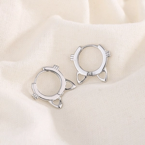 Minimalist silver cat ear hoop earrings with hollow design for a cute and stylish look