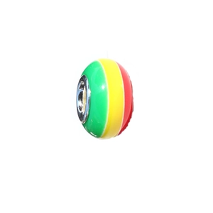Polished resin beads with green, yellow and red striped patterns for DIY bracelets