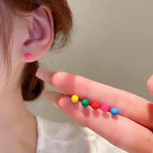 Colorful Round Ball Stud Earrings Alloy With 925 Sterling Silver Earring Post Minimalist Candy Color Sweet For Women