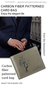 Detail of carbon fiber patterned men's wallet with professional matte texture and stitching