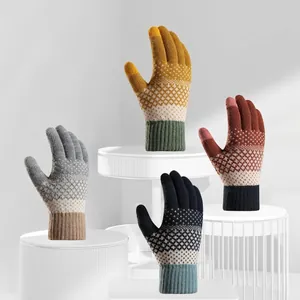 Thickened thermal knit gloves with touchscreen tips in various color-block designs