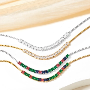 Adjustable retro emerald zircon bracelet in gold and silver finish with geometric stones