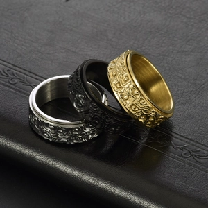 Bagues rotatives vintage en acier inoxydable avec motifs de nuages en argent, noir et or
