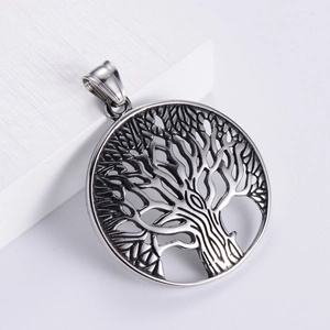Classic silver Viking Tree of Life pendant with vintage finish on a white background