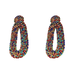 Vintage style oval earrings with colorful zircon and gold plating on a clean background