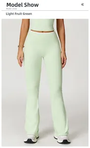 High-waist flare yoga pants and sports vest set in light fruit green stretch fabric