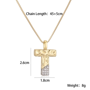 Close-up of two-tone plated initial pendant showing detailed dimensions and 8g weight