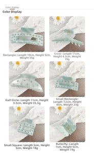 Blue marble acetate hair claw clips with rhinestones in various geometric shapes