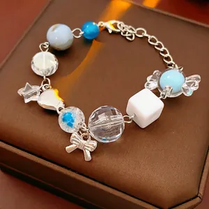 Beaded Bracelet Acrylic Alloy Glass Star Heart Bow Charms Adjustable Candy Color Sweet Y2K Niche Design For Women Girls